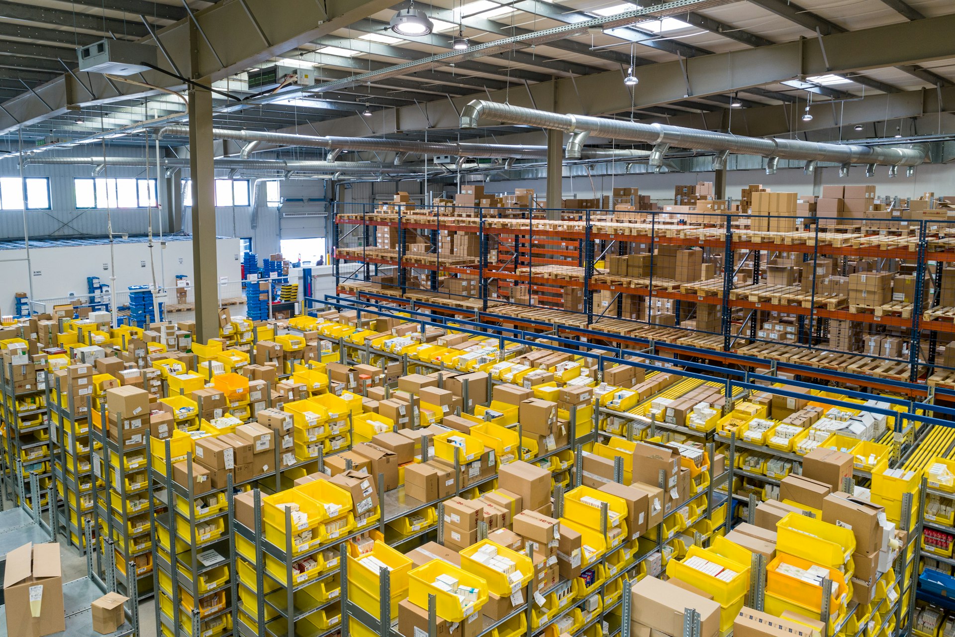 Warehouse operations with workers managing logistics